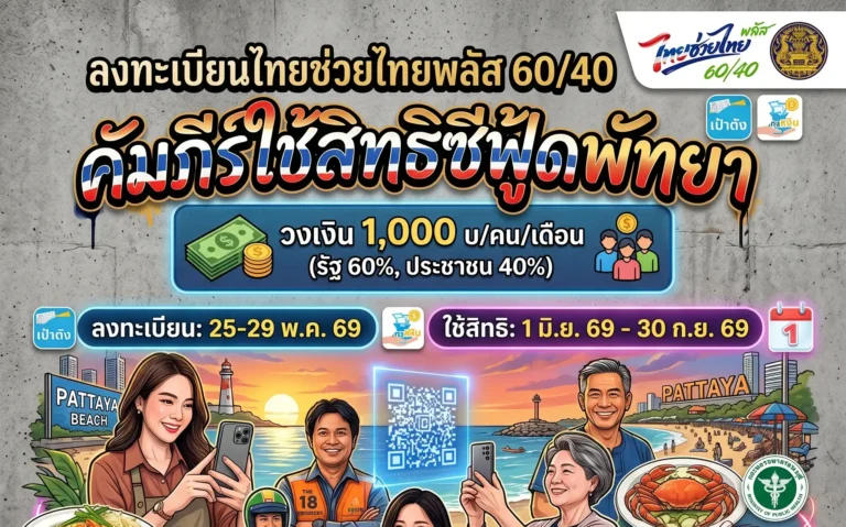 ลงทะเบียนไทยช่วยไทยพลัส พัทยา 60/40 คัมภีร์ใช้สิทธิซีฟู้ด 5 ลงทะเบียนไทยช่วยไทยพลัส พัทยา 60/40 คัมภีร์ใช้สิทธิซีฟู้ด
