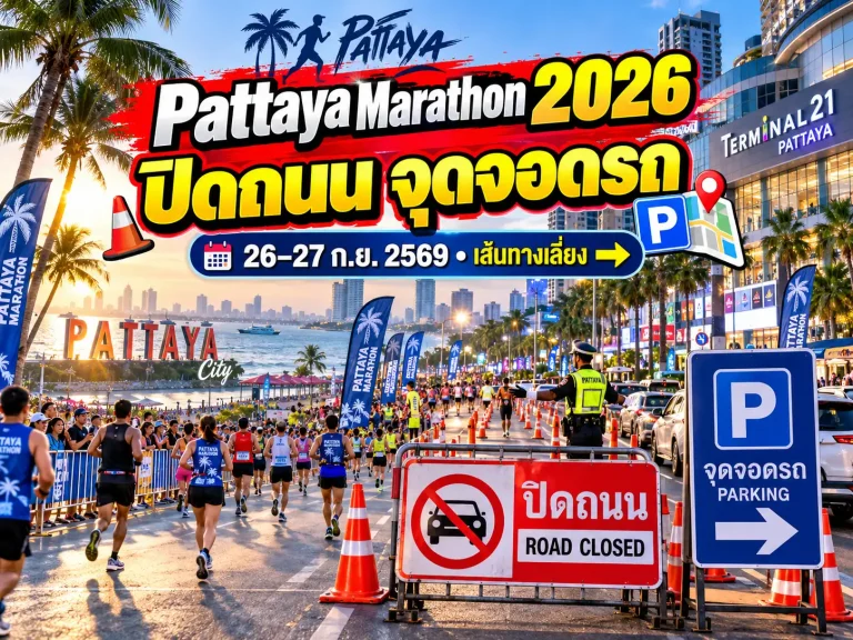 Pattaya Marathon 2026 ปิดถนนพัทยา 26–27 ก.ย. เช็กเวลาและเส้นทางก่อนเดินทาง 8 Pattaya Marathon 2026 ปิดถนนพัทยา ที่จอดรถ เส้นทางเลี่ยง