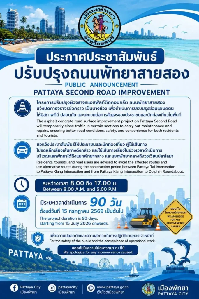 pattaya second road closure 2026 4 ปิดจราจร