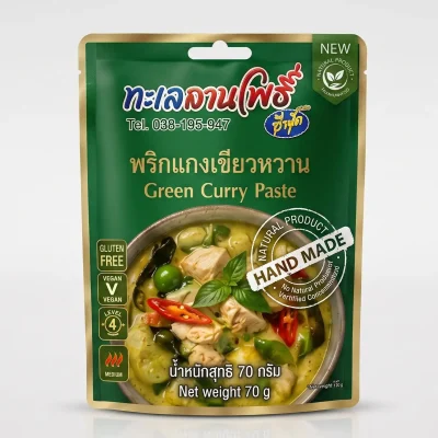 พริกแกงเขียวหวาน ทะเลลานโพธิ์ซีฟู้ด 70g ซองพกพา สูตรทำมือ Gluten Free