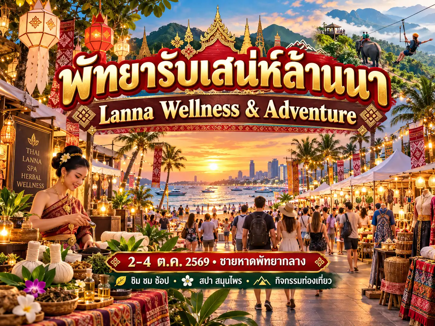 เที่ยวพัทยา 2–4 ต.ค. 2569 งาน Lanna Wellness and Adventure Tourism Showcase ที่ชายหาดพัทยากลาง 1 Lanna Wellness Pattaya 2026 เที่ยวงานล้านนา 2–4 ต.ค.