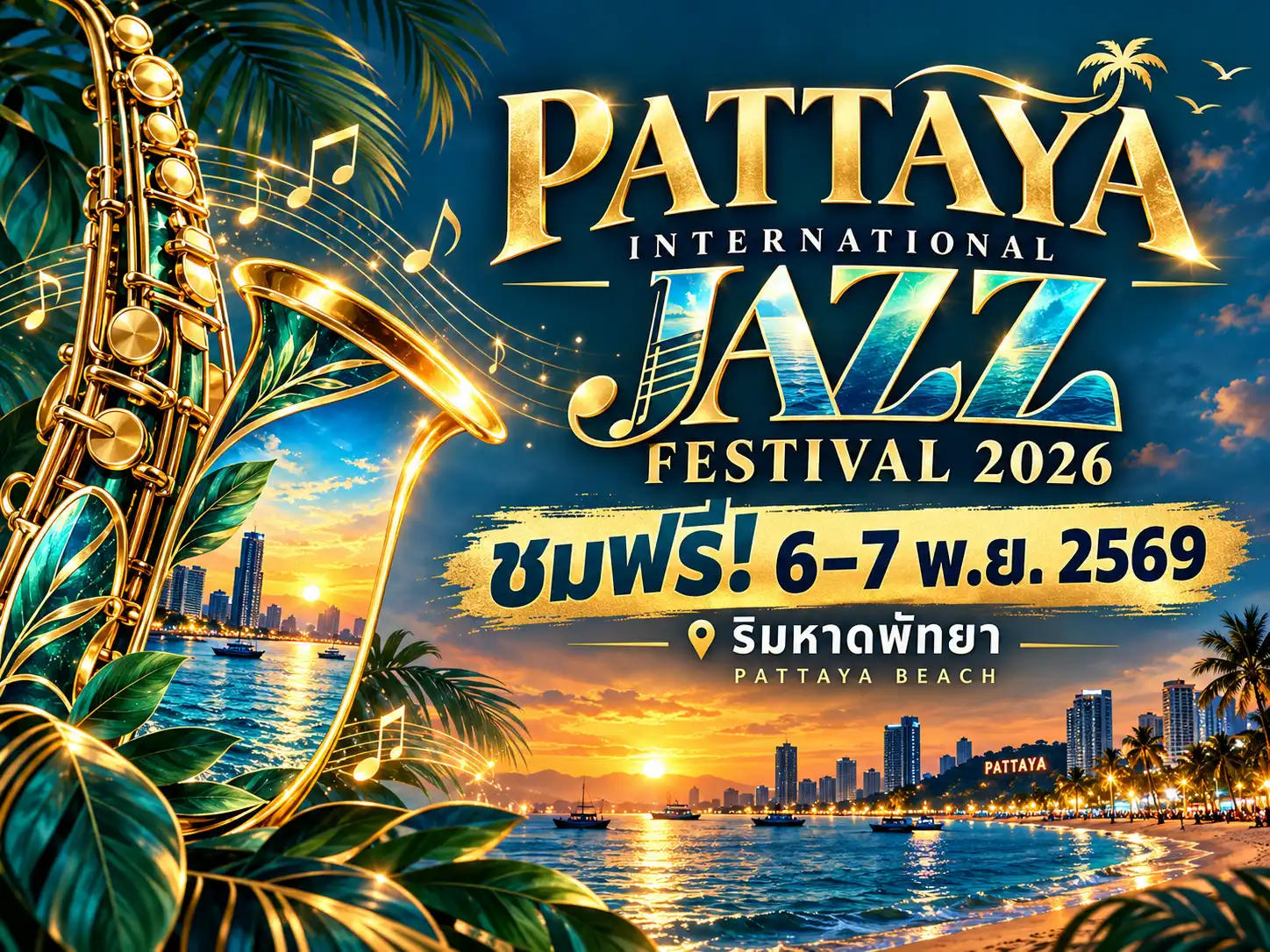 Pattaya International Jazz Festival 2026 ชมฟรี! 6–7 พ.ย. ริมหาดพัทยา 1 Pattaya Jazz Festival 2026 ชมฟรี 6–7 พ.ย. ริมหาดพัทยา